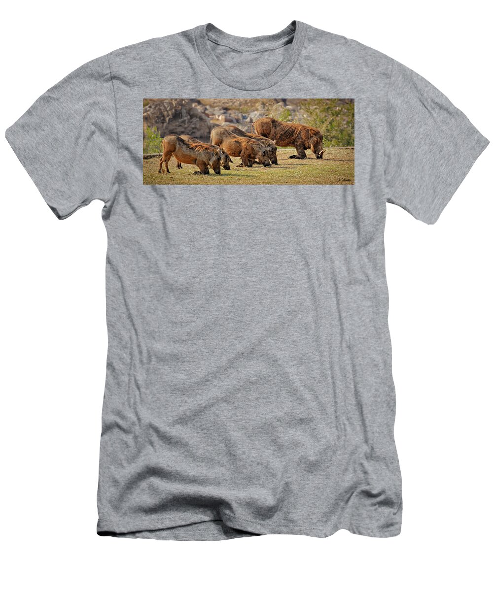 Warthog T-Shirt featuring the photograph Warthogs Doing Lunch by Joe Bonita