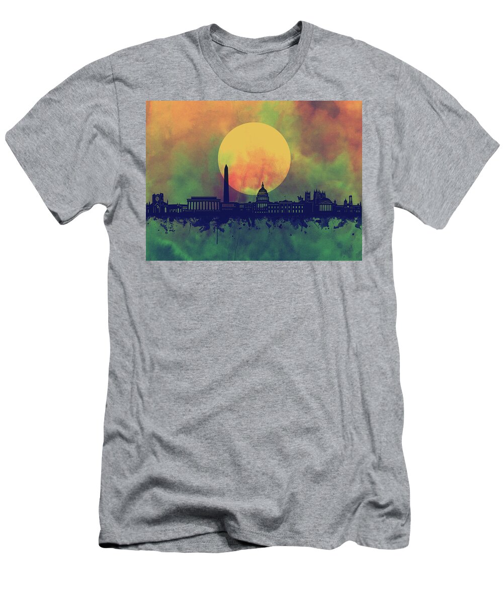 Washington Dc T-Shirt featuring the digital art Washington Dc Skyline Watercolor 5 by Bekim M