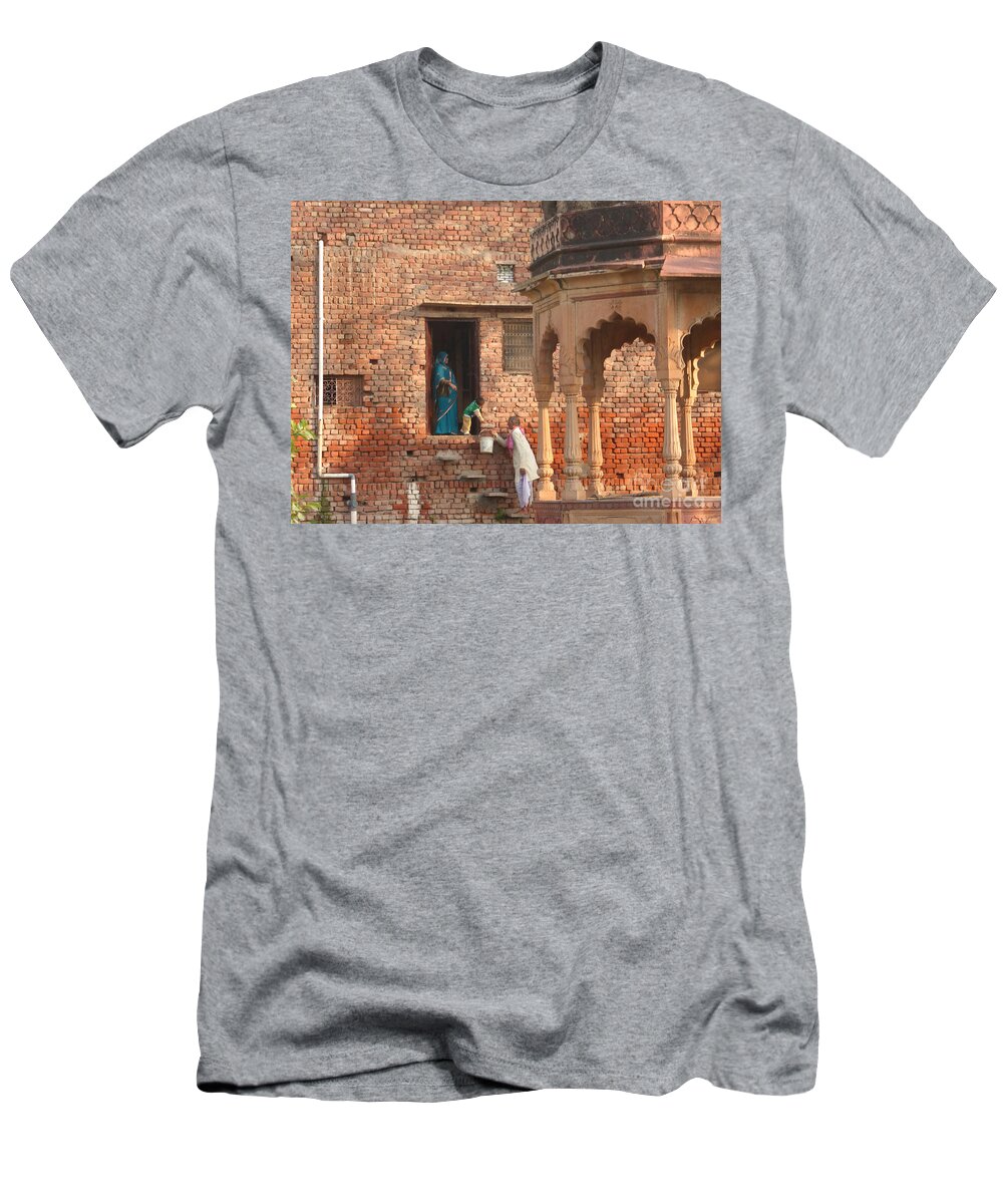 Vrindavan T-Shirt featuring the photograph Water delivery in Vrindavan by Jean luc Comperat