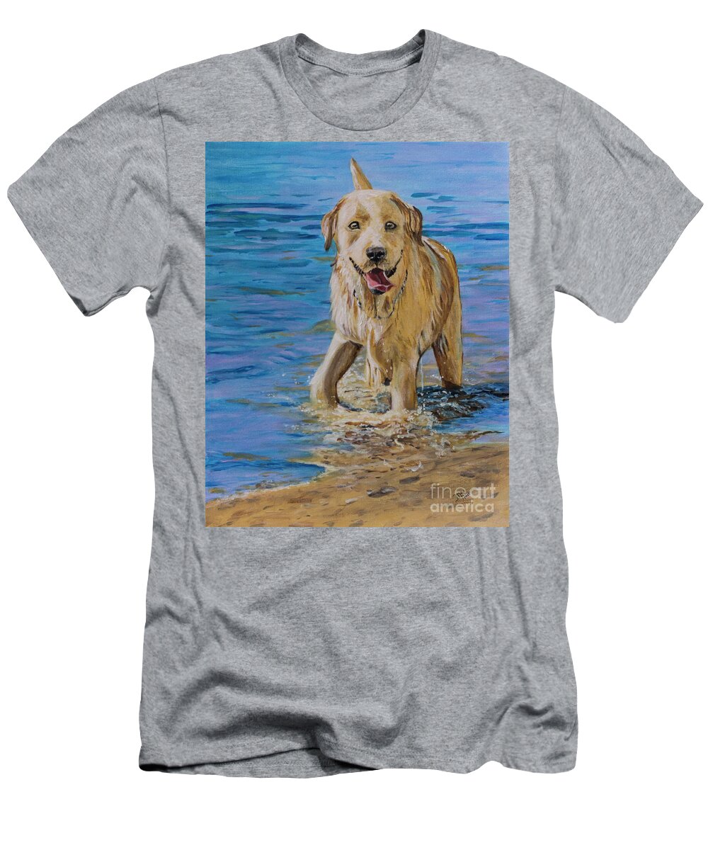 Water T-Shirt featuring the painting Water Dog by Jackie MacNair