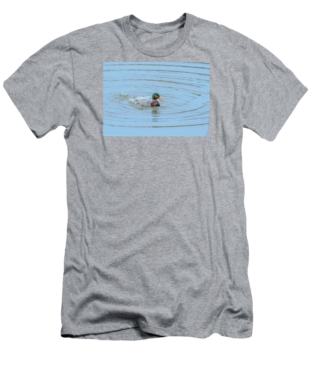 Male T-Shirt featuring the photograph Water Off A Ducks Back by Allan Levin
