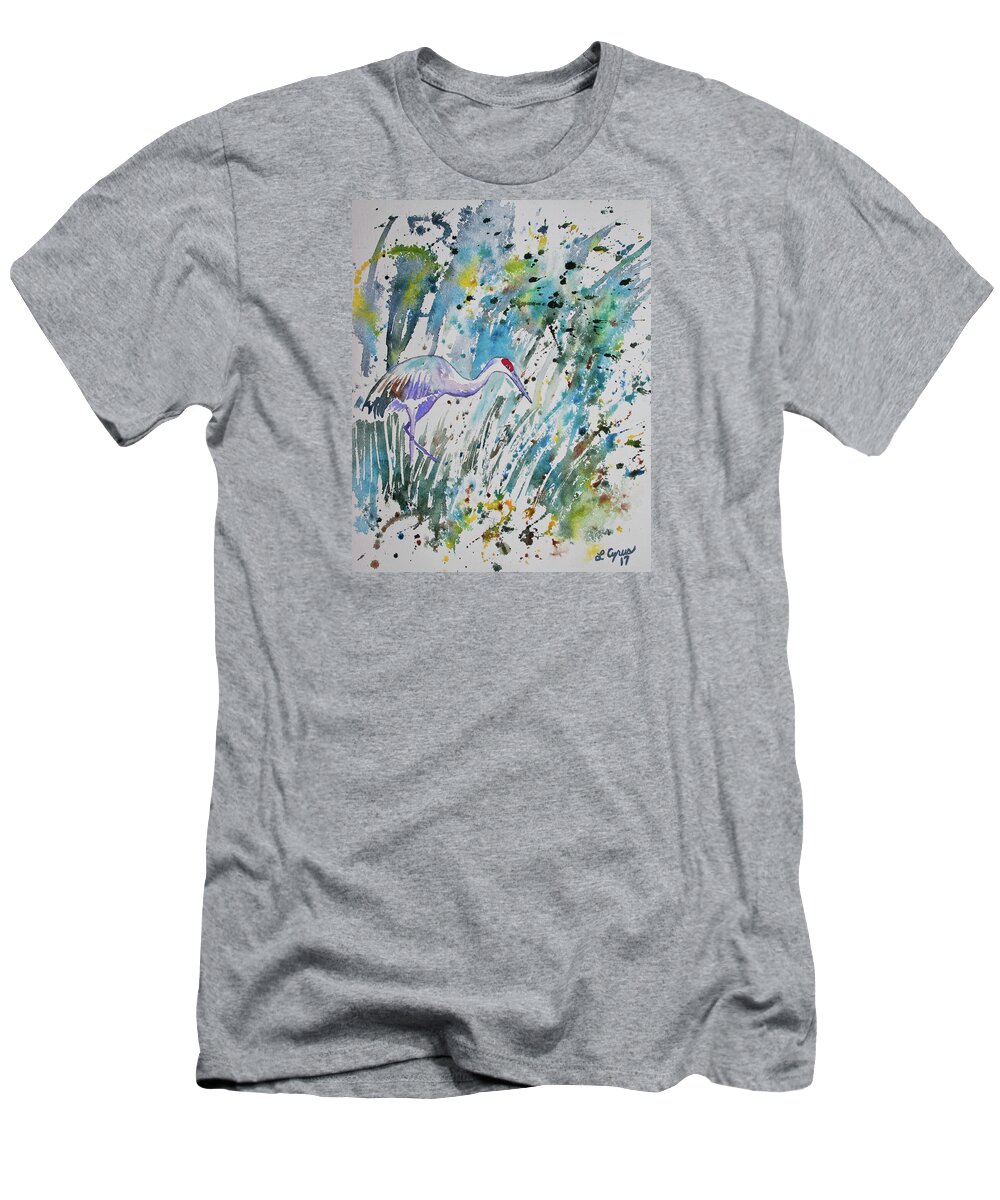 Crane T-Shirt featuring the painting Watercolor - The Crane by Cascade Colors