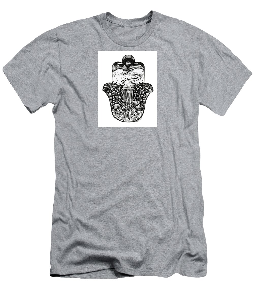 Hamsa T-Shirt featuring the drawing Waterfall by Mindy Curran