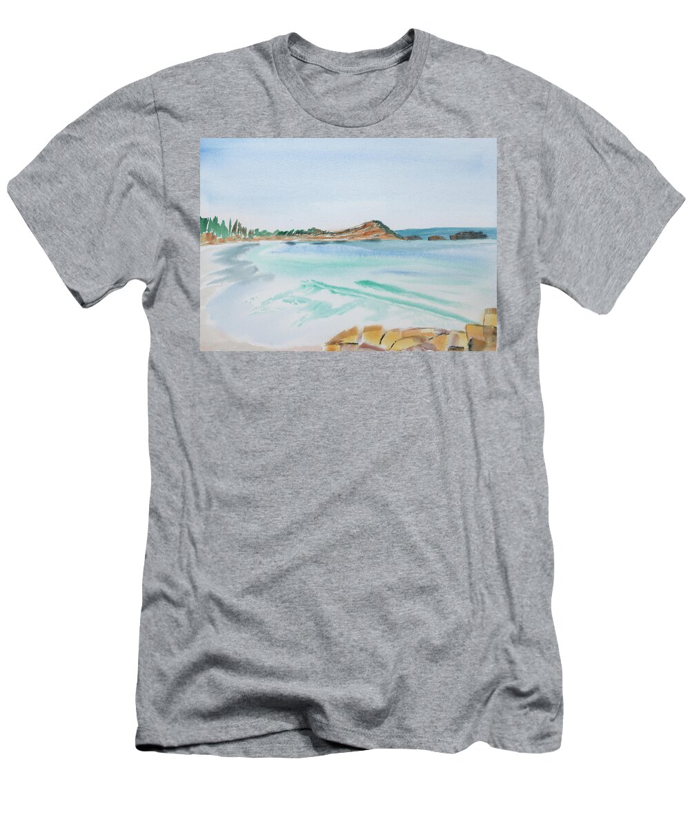 Tasmania T-Shirt featuring the painting Waves Arriving Ashore in a Tasmanian East Coast Bay by Dorothy Darden