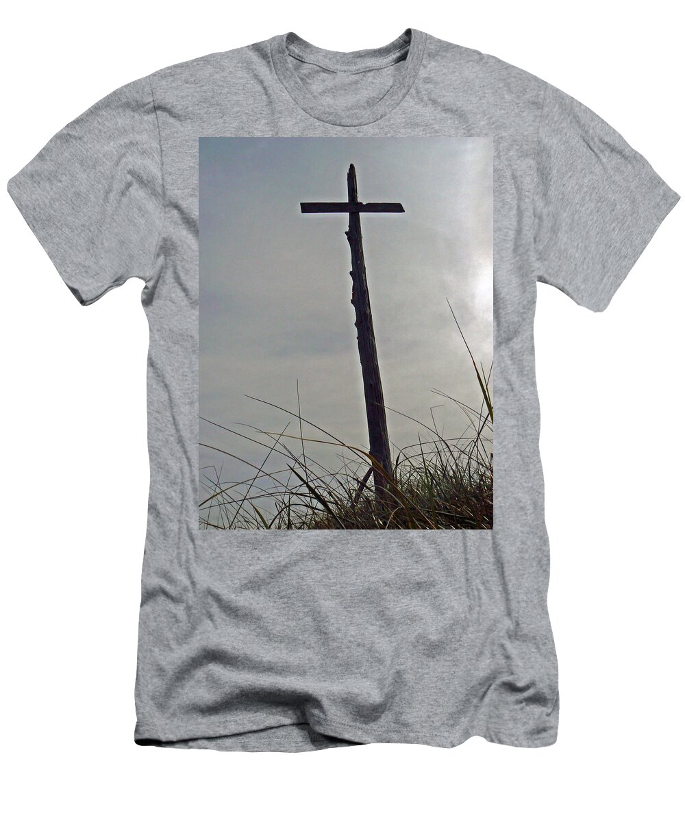 Cross T-Shirt featuring the photograph Wayfarer Beach Totem by Pamela Patch