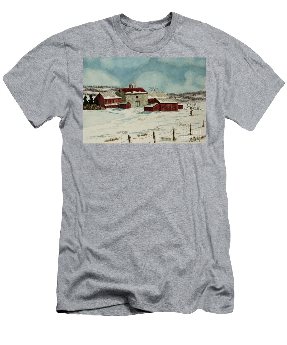 Winter Scene Paintings T-Shirt featuring the painting West Winfield Farm by Charlotte Blanchard