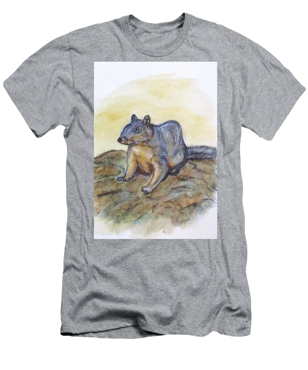 Squirrel T-Shirt featuring the painting What Are You Looking At? by Clyde J Kell