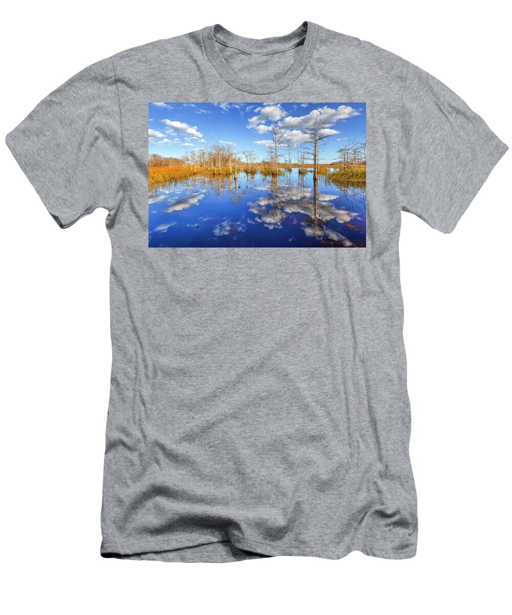 Clouds T-Shirt featuring the photograph White Clouds over the Everglades by Debra and Dave Vanderlaan