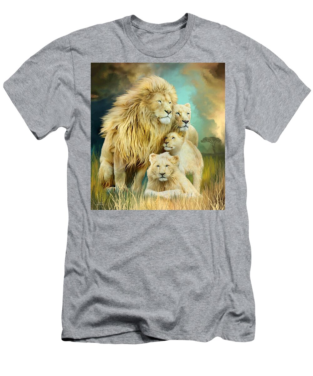 Carol Cavalaris T-Shirt featuring the mixed media White Lion Family - Unity by Carol Cavalaris
