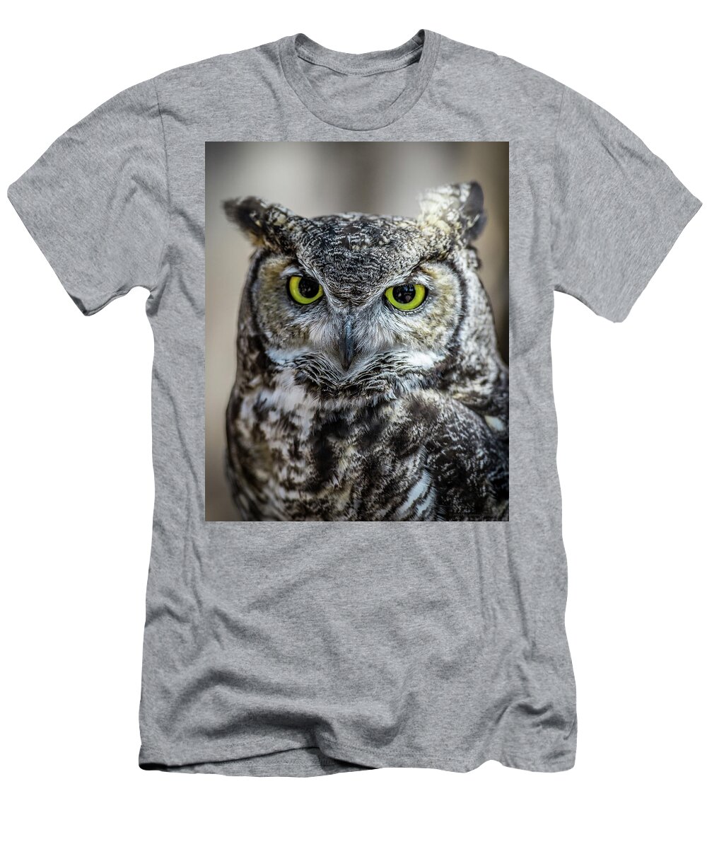 Great Horned Owl T-Shirt featuring the photograph Who by Phil Abrams