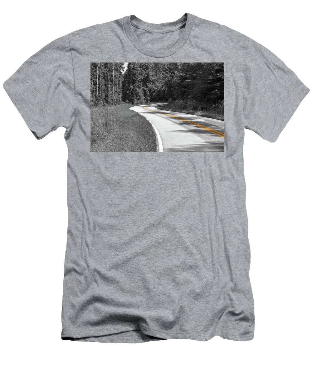 Country Road T-Shirt featuring the photograph Winding Country Road in selective color by Doug Camara