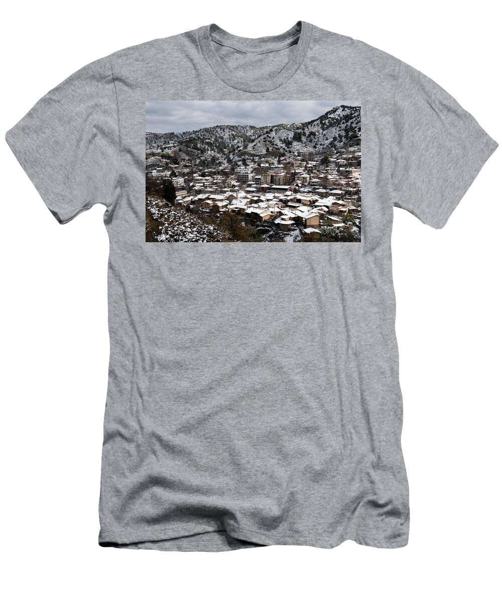 Winter T-Shirt featuring the photograph Winter mountain village landscape with snow by Michalakis Ppalis