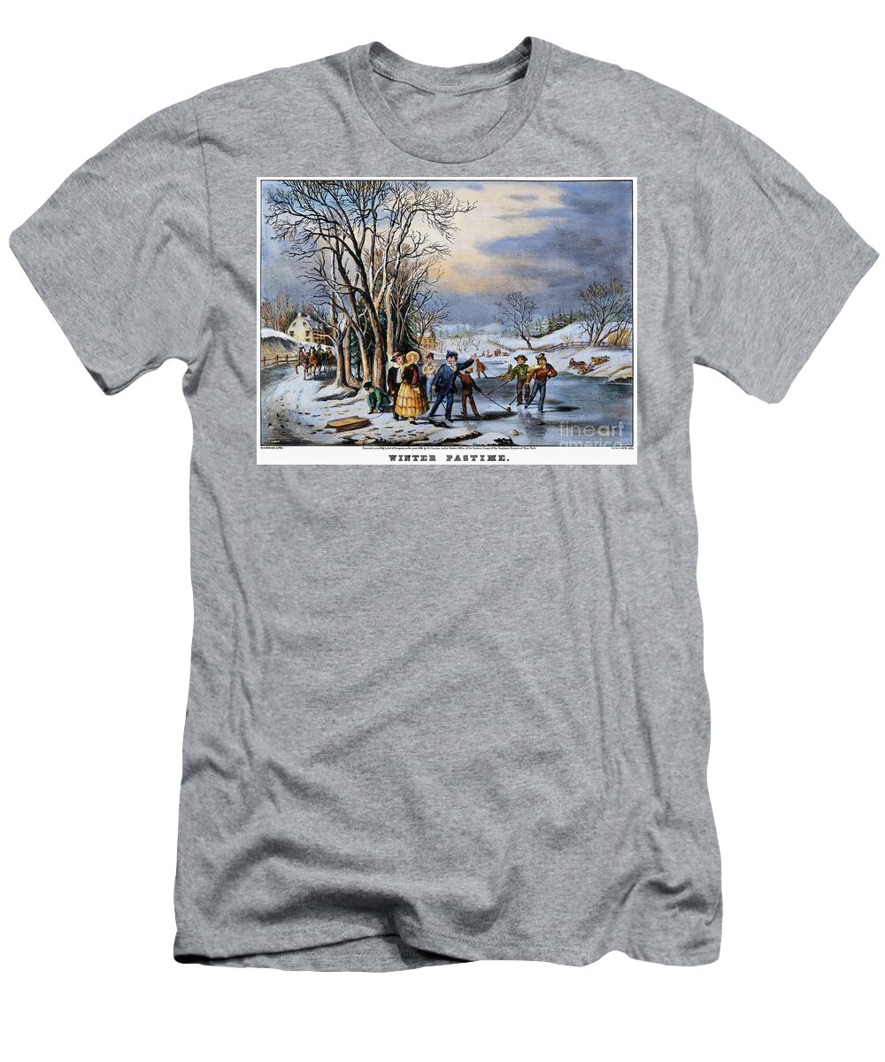  T-Shirt featuring the painting Winter Pastime, 1856 by Granger