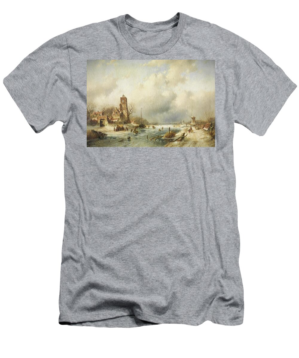Old Masters T-Shirt featuring the painting Winter Scene 2 by Charles Leickert