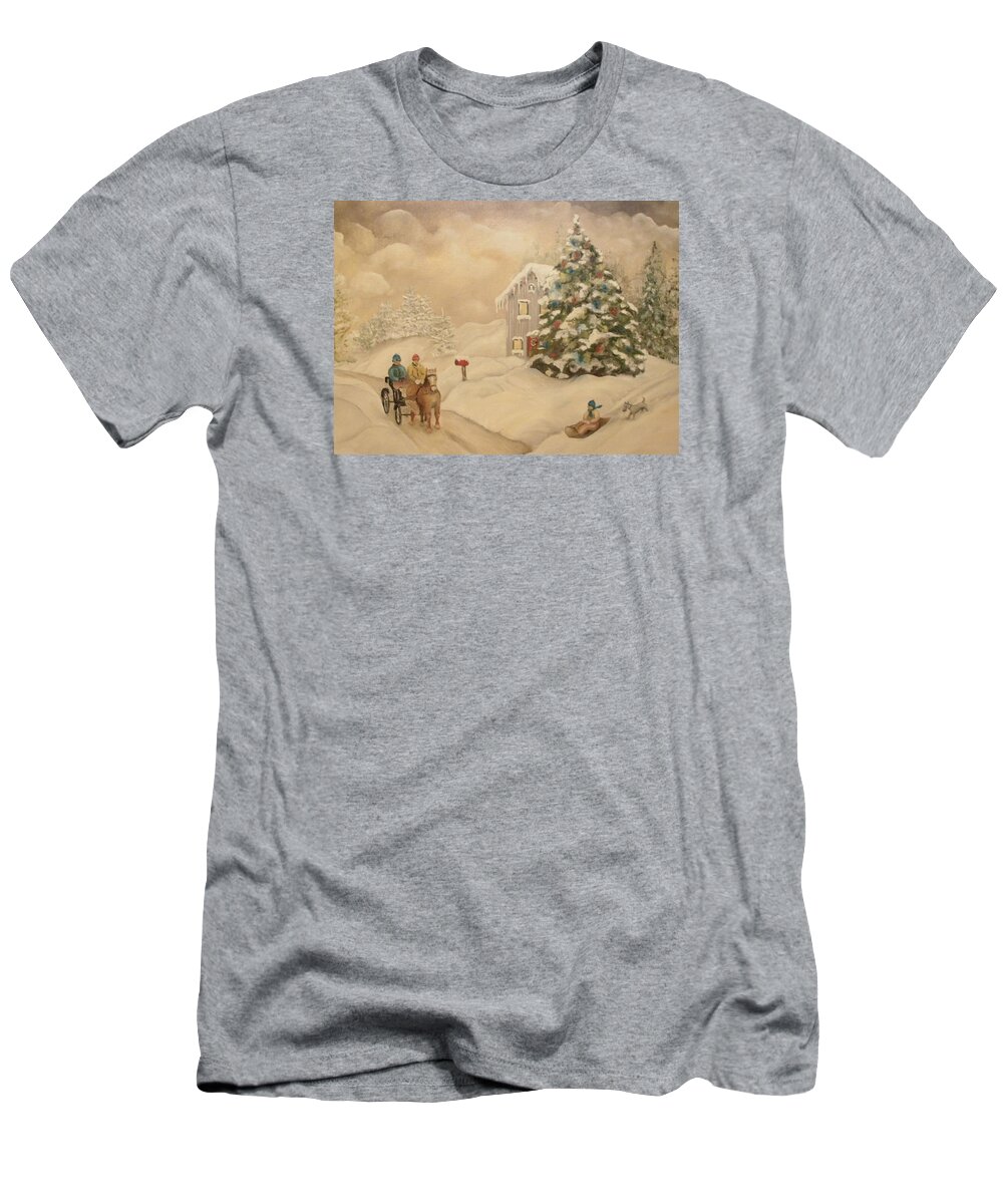 Snow T-Shirt featuring the painting Winter scene by John Stuart Webbstock