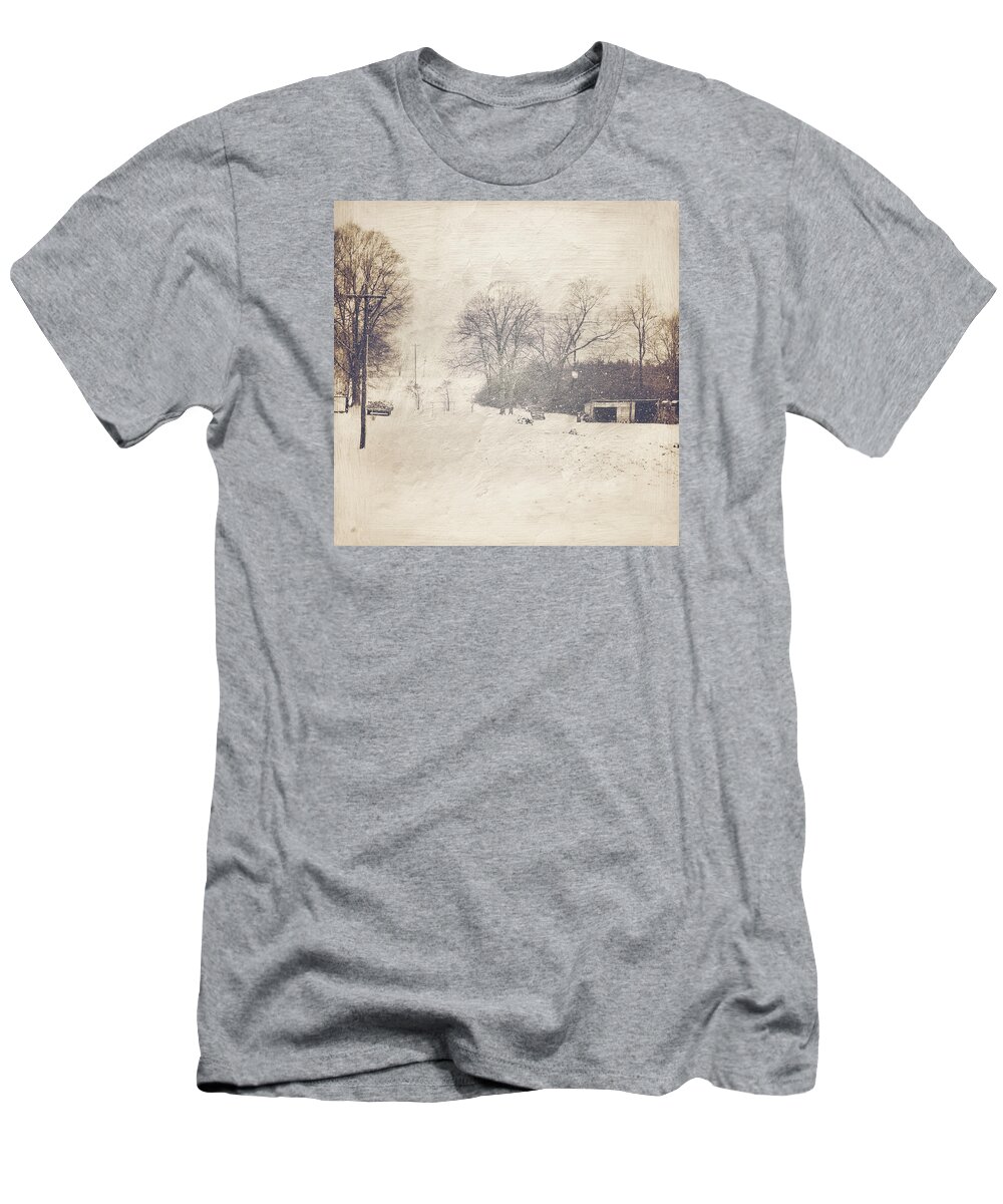 Photography T-Shirt featuring the photograph Winter Snow Storm At The Farm by Melissa D Johnston