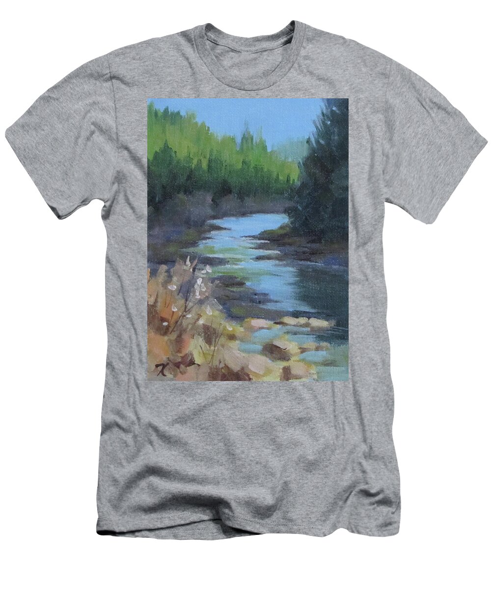 River T-Shirt featuring the painting Winter Sun - Daily Painting by Karen Ilari