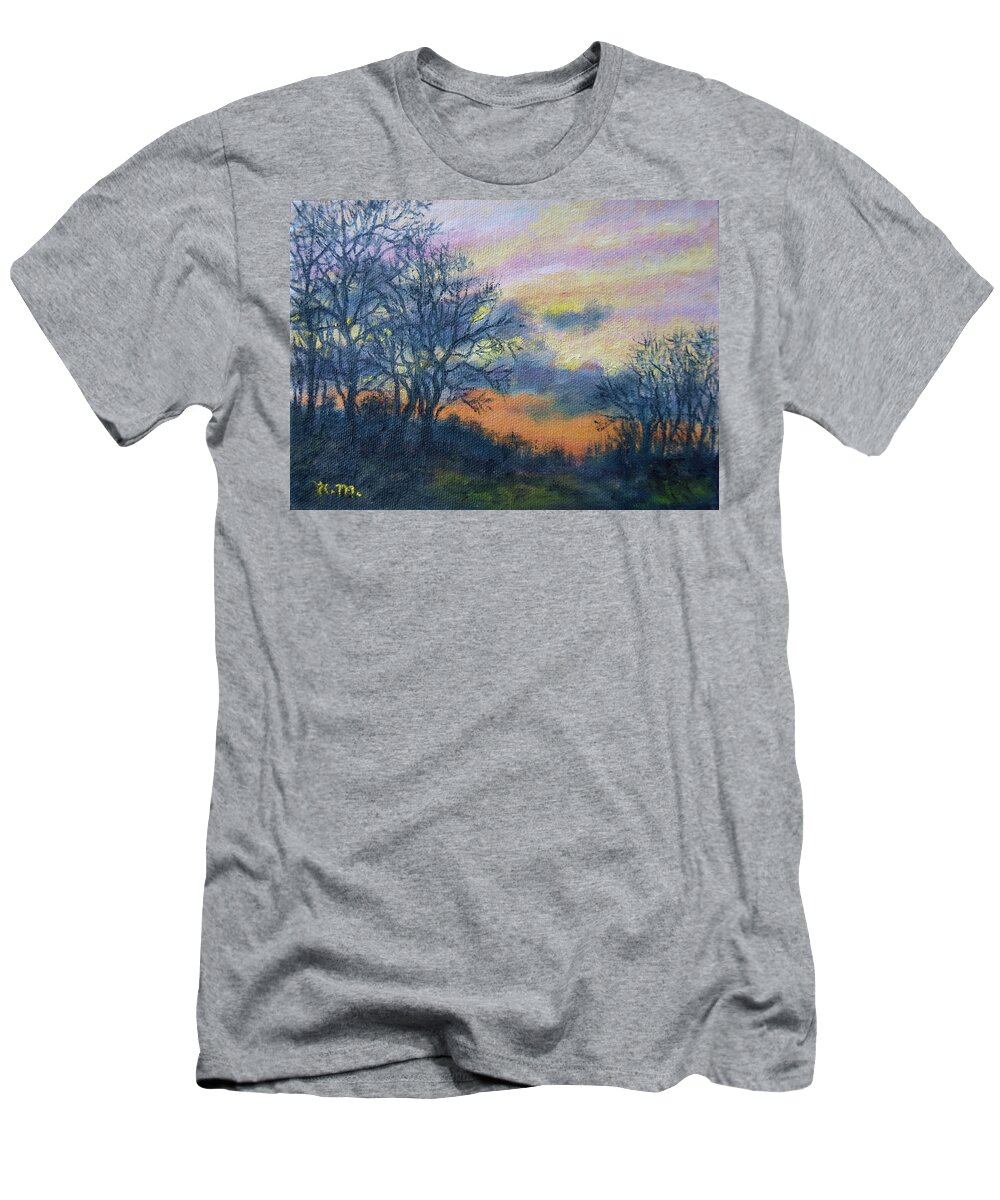 Sky T-Shirt featuring the painting Winter Sundown Sketch by Kathleen McDermott