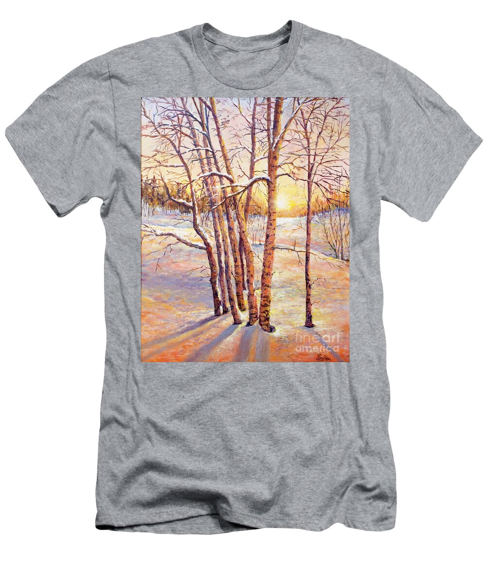 Winter T-Shirt featuring the painting Winter Trees Sunrise by Lou Ann Bagnall