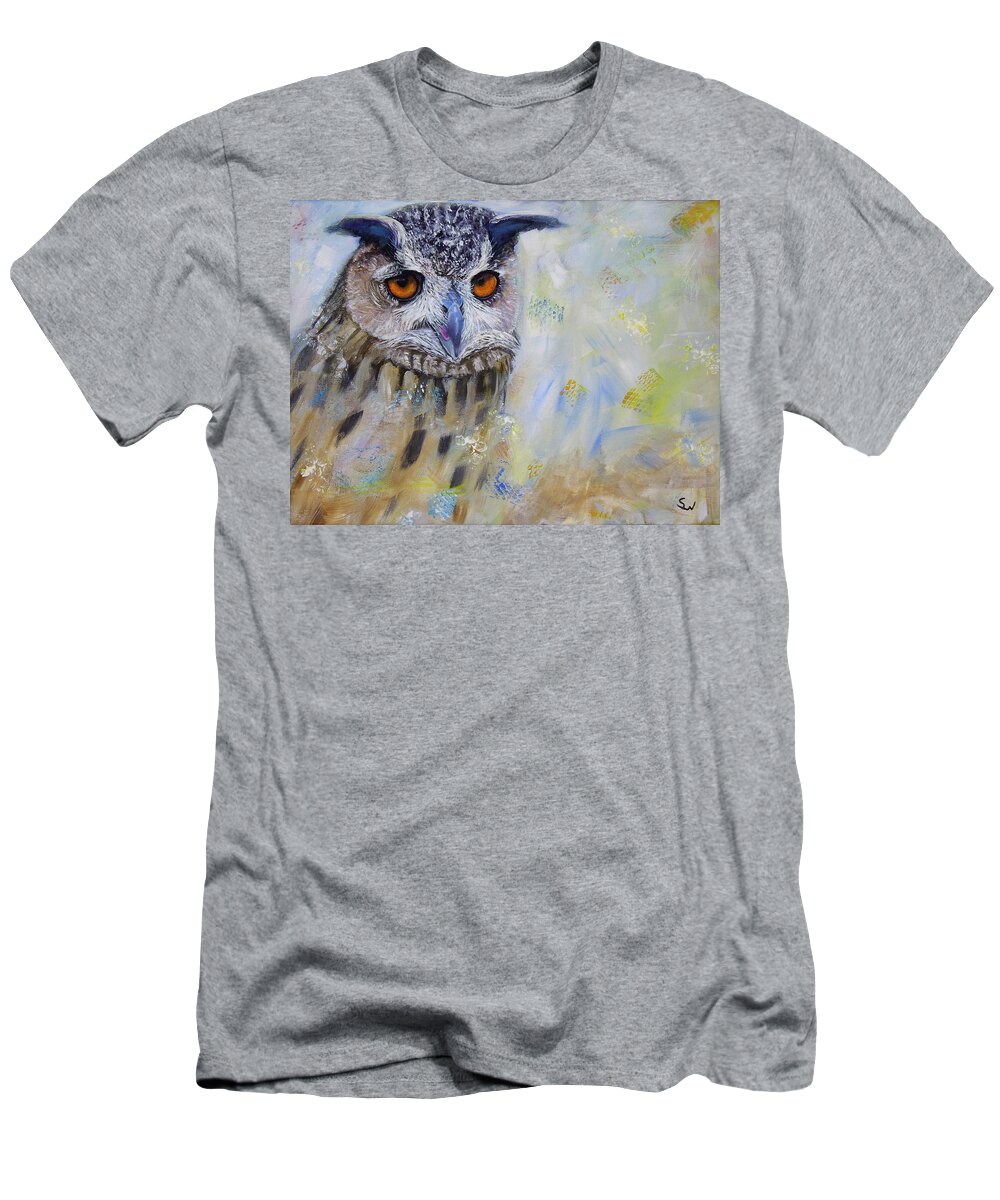 Art T-Shirt featuring the painting Wise Owl by Shirley Wellstead