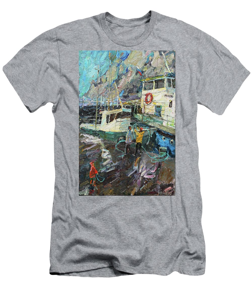 Sea T-Shirt featuring the painting With the dad by Juliya Zhukova