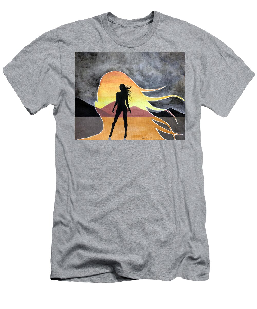 Action T-Shirt featuring the painting Woman Silhouette by Edwin Alverio