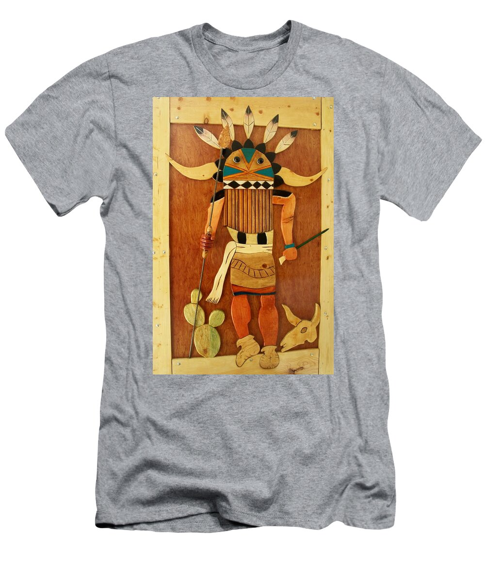 Wooden Art T-Shirt featuring the painting Wooden Kachina Door by Patrick Trotter