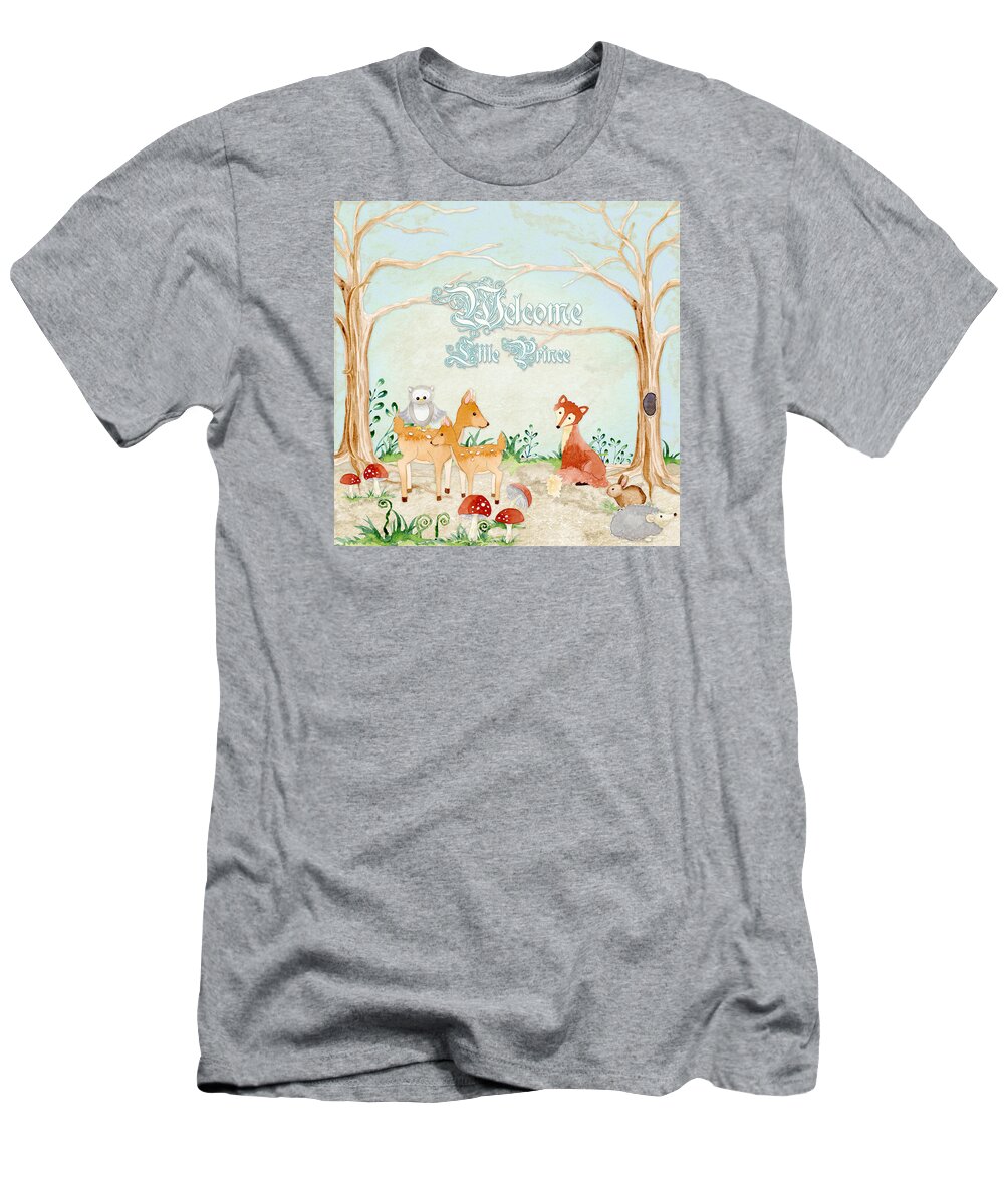 Woodchuck T-Shirt featuring the painting Woodland Fairy Tale - Welcome Little Prince by Audrey Jeanne Roberts