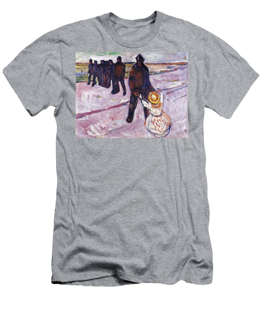 Worker And Child - Edvard Munch T-Shirt featuring the painting Worker and Child by MotionAge Designs