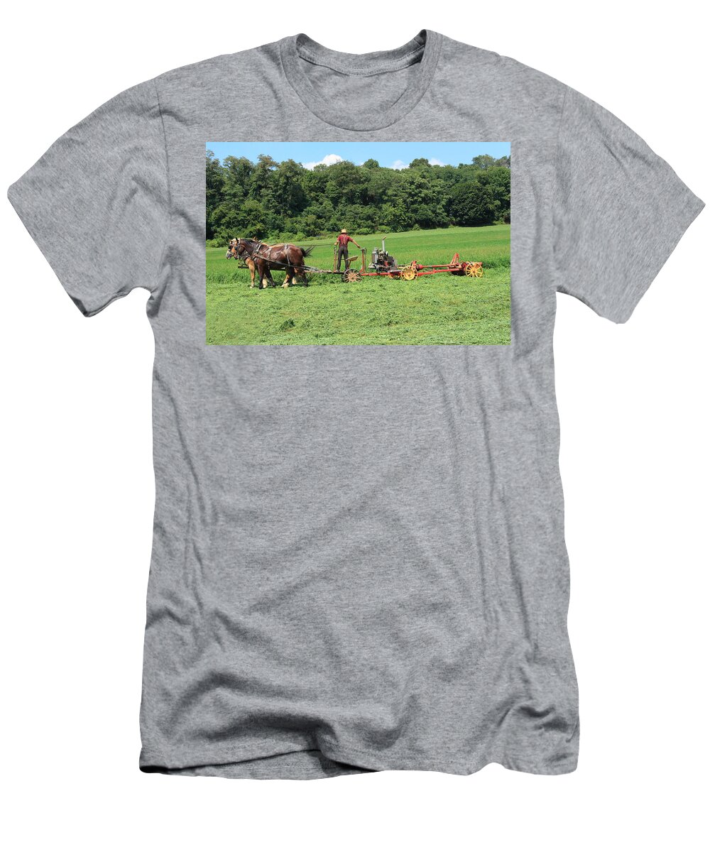 Amish T-Shirt featuring the photograph Working the Fields by Lou Ford