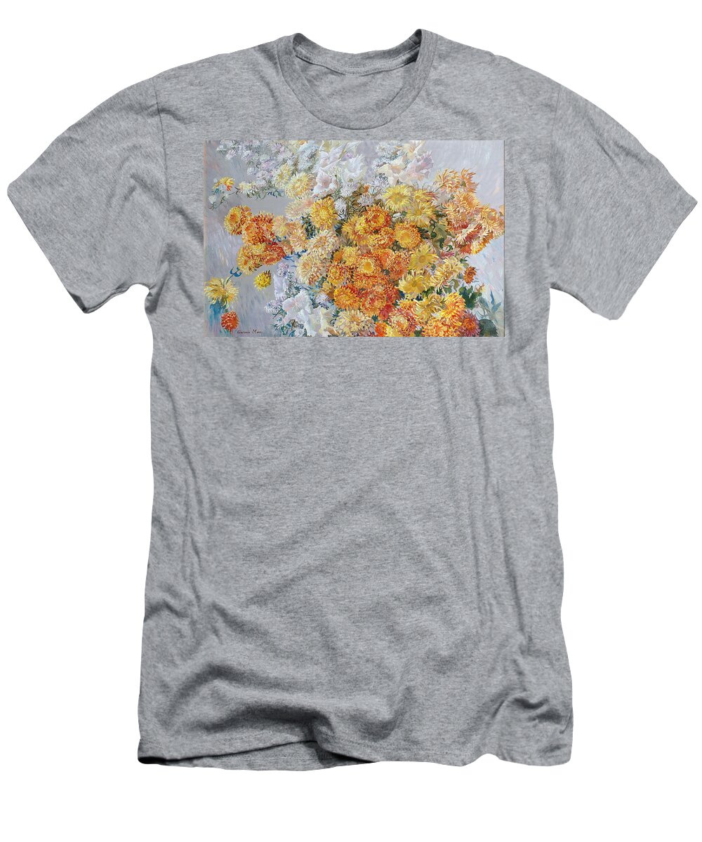 Maya Gusarina T-Shirt featuring the painting Yellow Chrysanthemum by Maya Gusarina