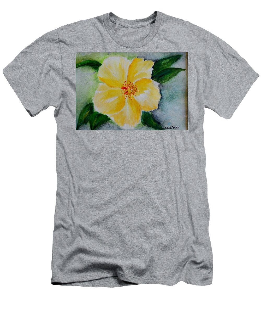 Flower T-Shirt featuring the painting Yellow Hibiscus by Jamie Frier