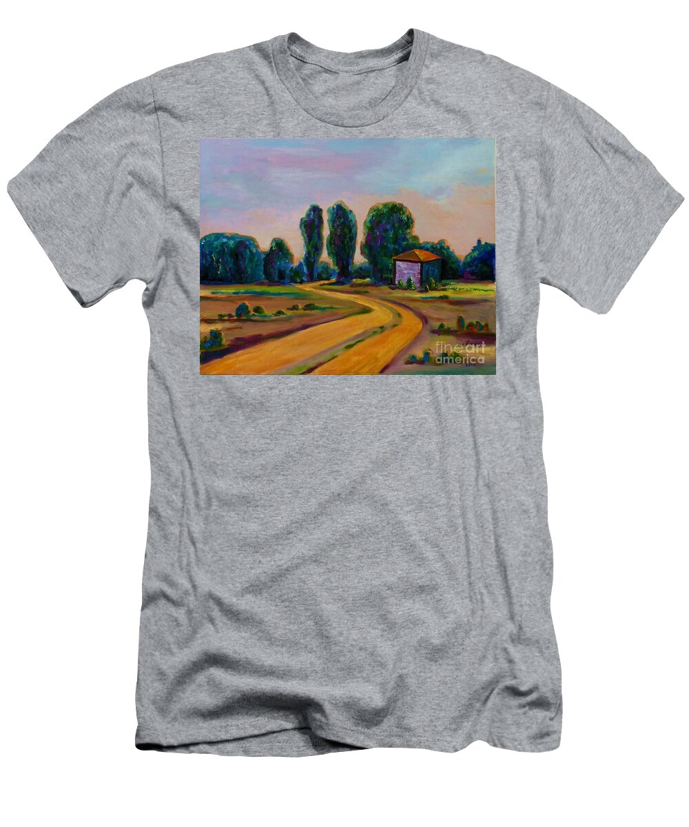 Landscape T-Shirt featuring the painting Yellow Road by Ushangi Kumelashvili