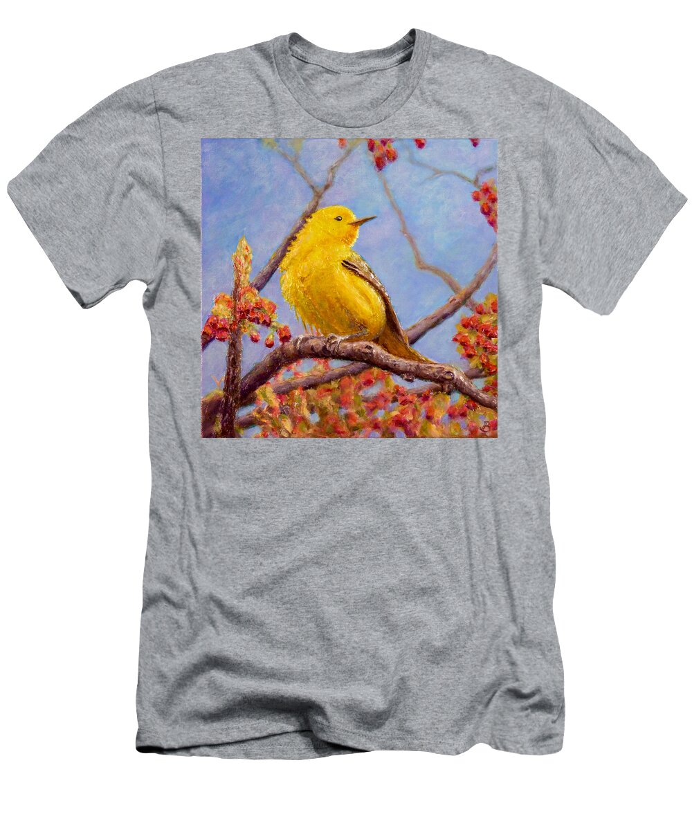 Birds T-Shirt featuring the painting Yellow Warbler by Joe Bergholm