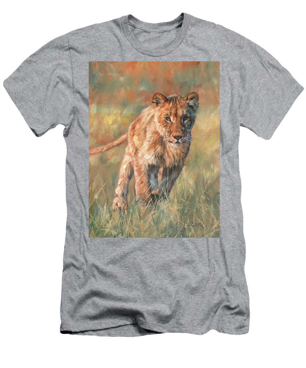 Lion T-Shirt featuring the painting Youn Lion by David Stribbling