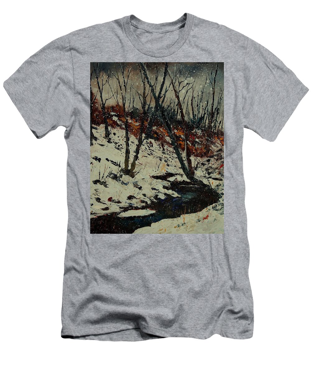 Winter T-Shirt featuring the painting Ywoigne Snow by Pol Ledent
