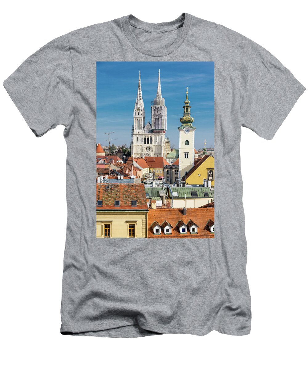 Zagreb T-Shirt featuring the photograph Zagreb Cathedral and St. Mary's Church by Steven Richman