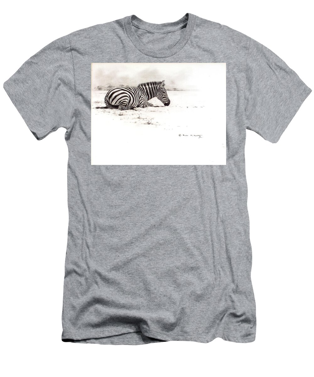 Wildlife Paintings T-Shirt featuring the painting Zebra Sketch by Alan M Hunt