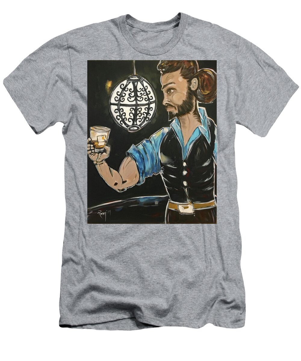 Bartender T-Shirt featuring the painting A Stiff One featuring Rich by Roxy Rich