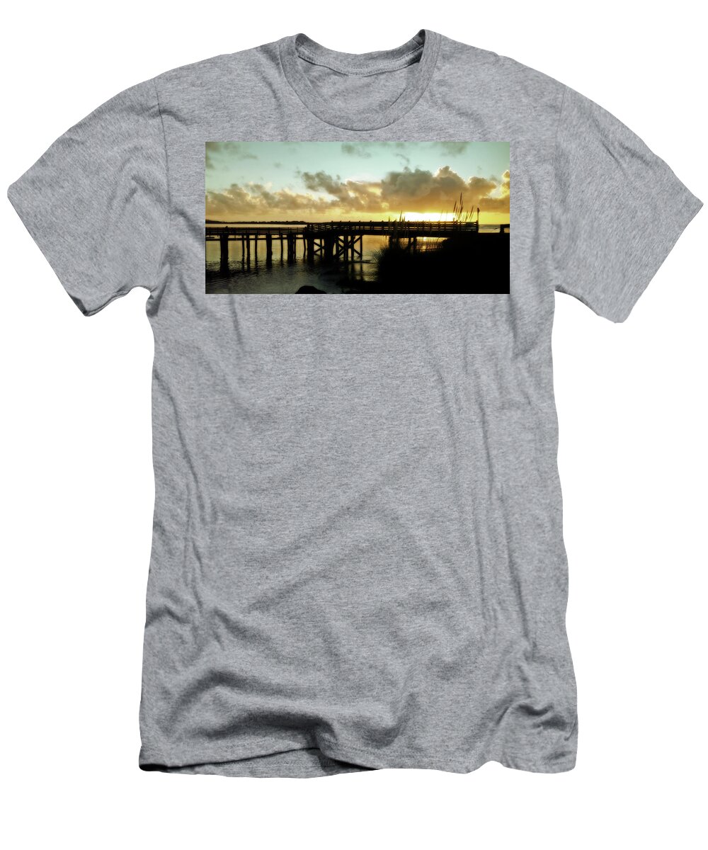 Sunset T-Shirt featuring the photograph Dock of the Bay #1 by Bonnie Bruno