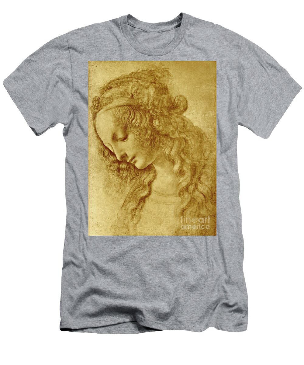 Leonardo Da Vinci T-Shirt featuring the drawing Female Head by Leonardo Da Vinci