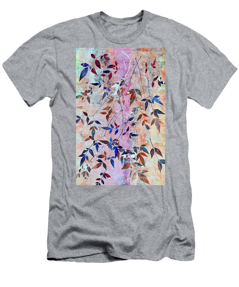 Leaves T-Shirt featuring the painting Natures Treasures 4 by Sherry Harradence