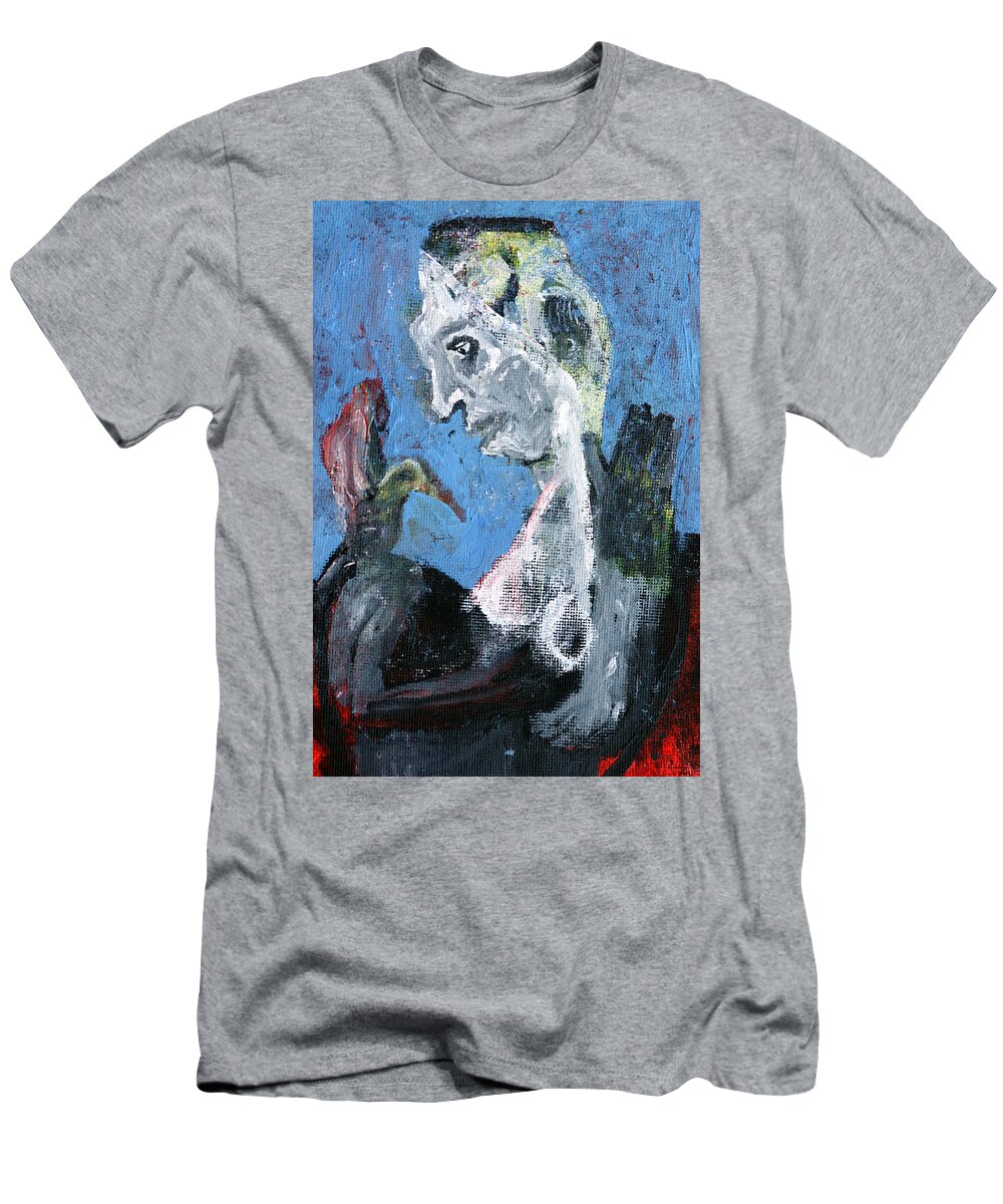 Bird T-Shirt featuring the painting Portrait with a bird #1 by Edgeworth Johnstone