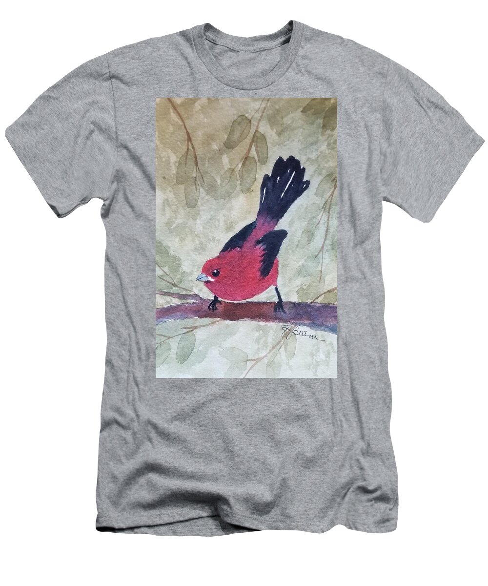 Red Bird T-Shirt featuring the painting Scarlet Tanager #1 by Elise Boam