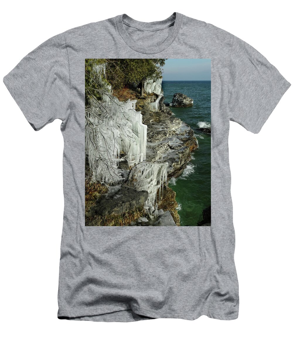 Waves T-Shirt featuring the photograph Lake Michigan Shoreline Ice by David T Wilkinson