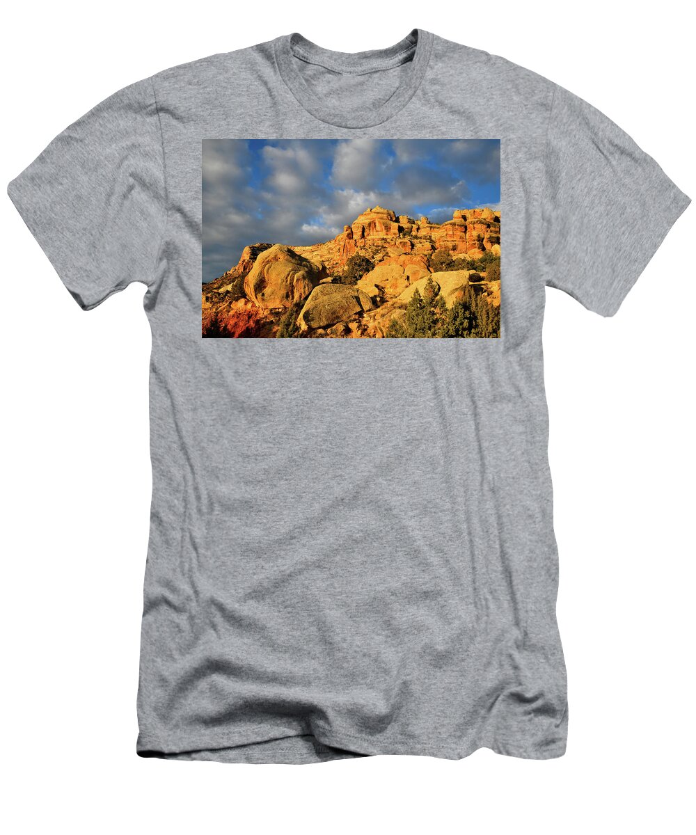Colorado National Monument T-Shirt featuring the photograph Sunrise Clouds over Colorado National Monument #1 by Ray Mathis