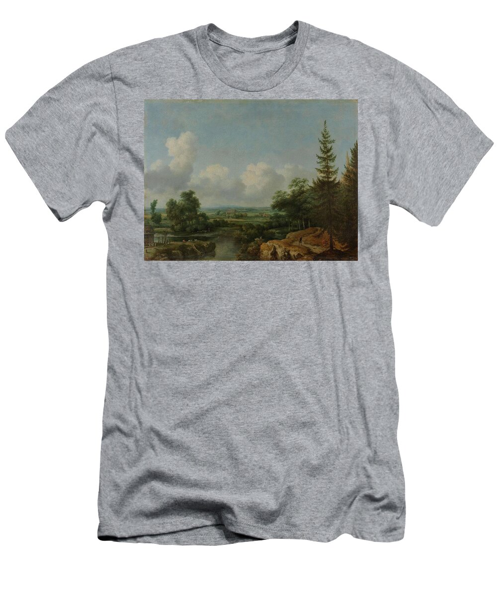 Allaert Van Everdingen T-Shirt featuring the painting Swedish Landscape. #1 by Allaert van Everdingen