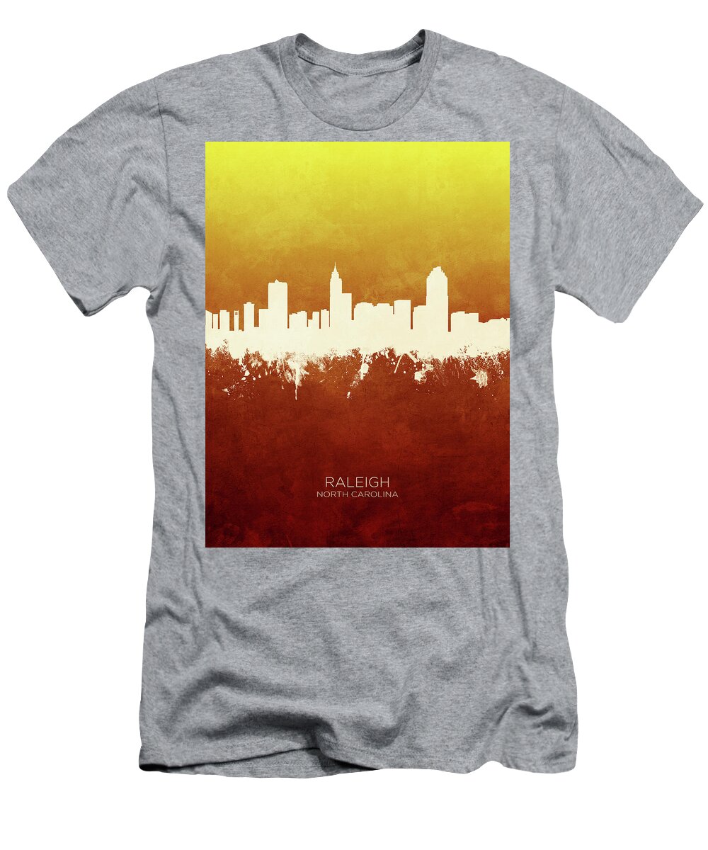 Raleigh T-Shirt featuring the digital art Raleigh North Carolina Skyline #10 by Michael Tompsett
