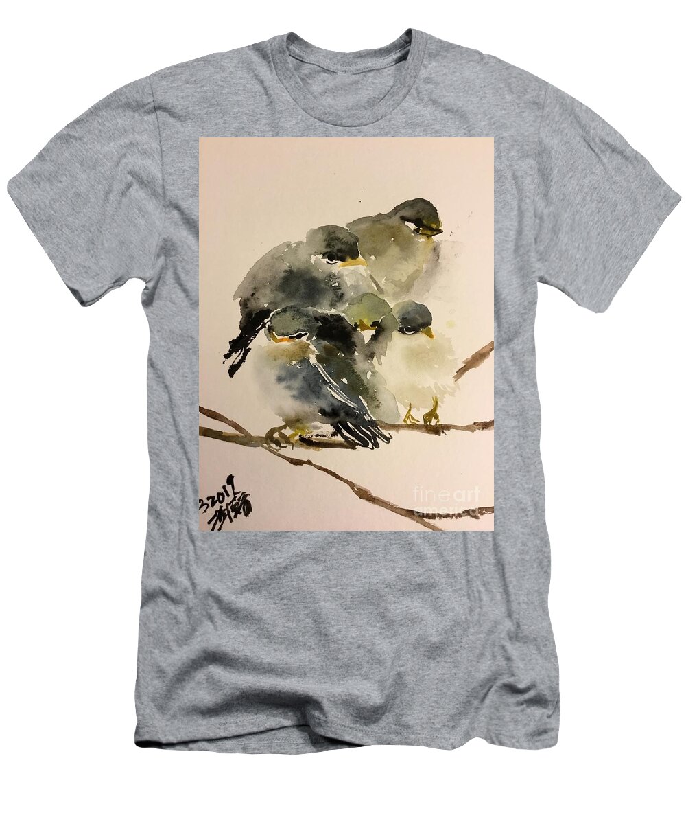A Group Of Resting Birds Cuddling Together T-Shirt featuring the painting 1062019 by Han in Huang wong