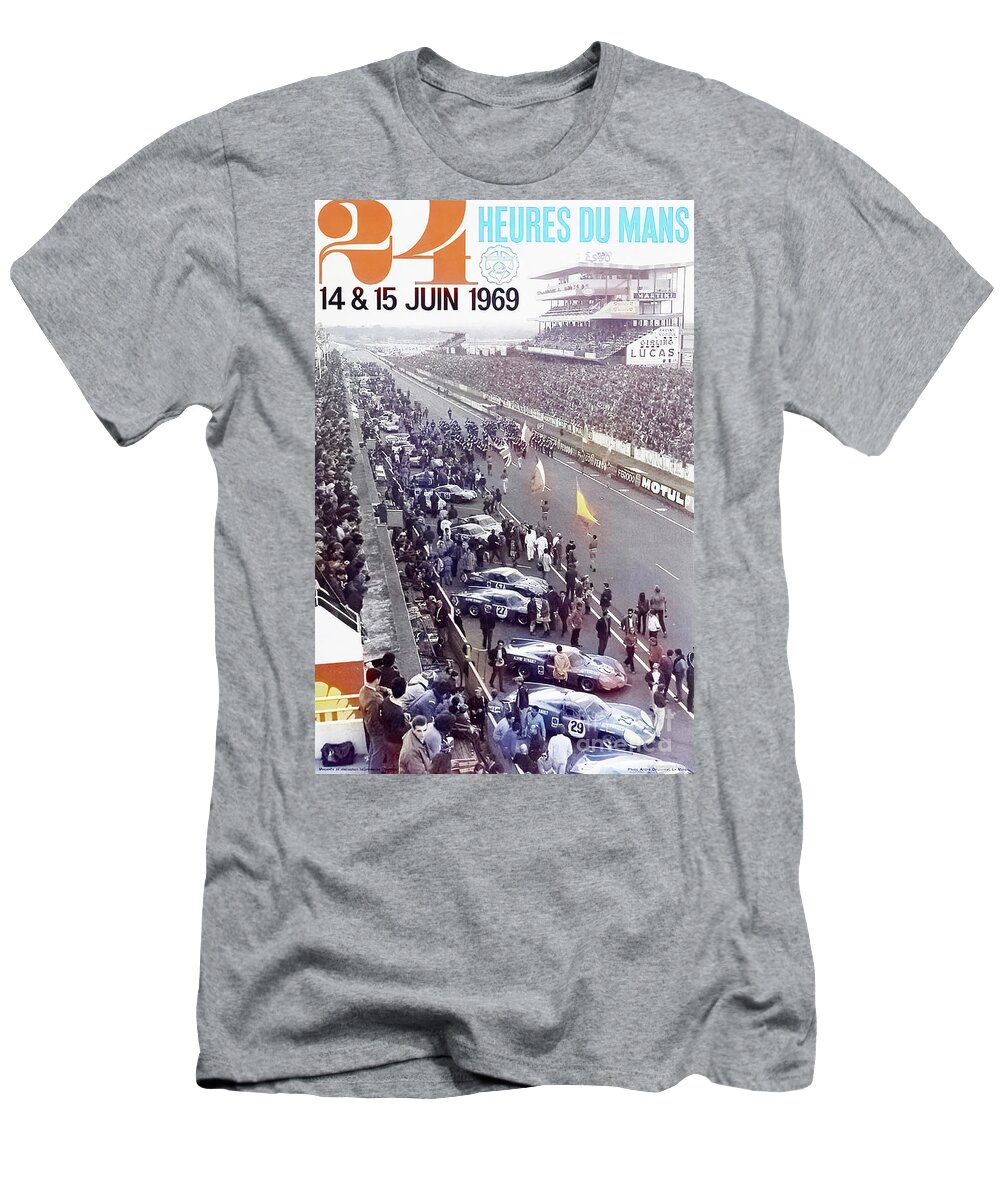 Vintage T-Shirt featuring the mixed media 1969 Heures Du Mans 24-hour Race Poster by Retrographs